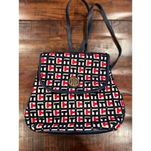 Tommy Hilfiger Chenille Backpack Y2K Logo Red Blue Cream Monogram Logo Bag purse